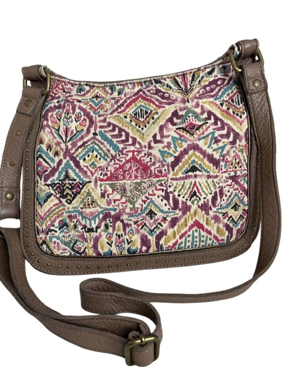 Sakroots Brown Vegan Leather & Patterned Crossbody Bag With Adjustable Strap & Z